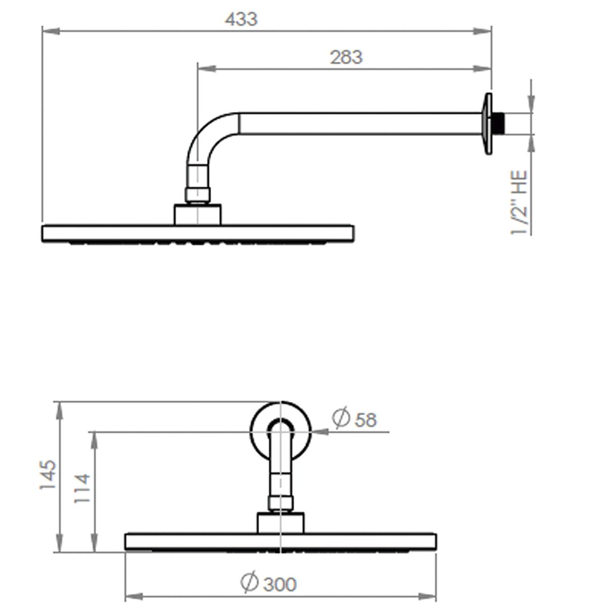 STRETTO - Plato Ducha 30 cm con Brazo 30 cm Nique
