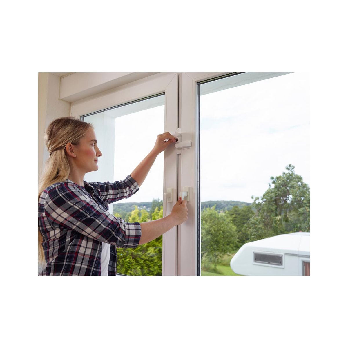 BURG WACHTER - Seguro de ventanas una y doble hoja, madera o aluminio color blanco