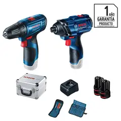 BOSCH - Taladro inalámbrico atornillador 10mm 12V + llave impacto + 2 baterías