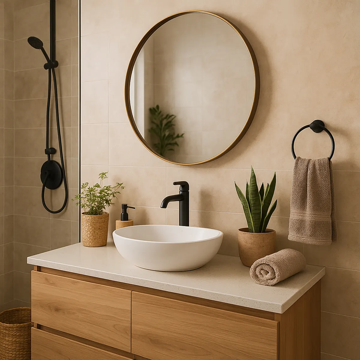 KLIPEN - Espejo Baño Forma Redonda 60x60 cm Bronce Dalia Antique Bronze