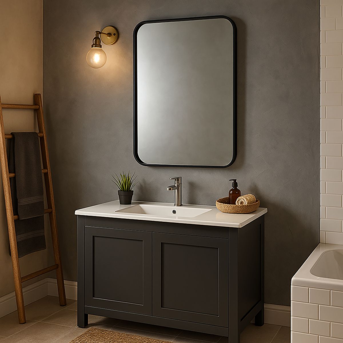 KLIPEN - Espejo Baño Forma Rectangular 60x100 cm Negro Minerva