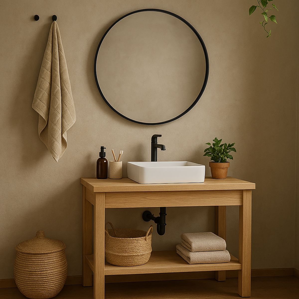 KLIPEN - Espejo Baño Forma Redonda 80x80 cm Negro Dalia Negro