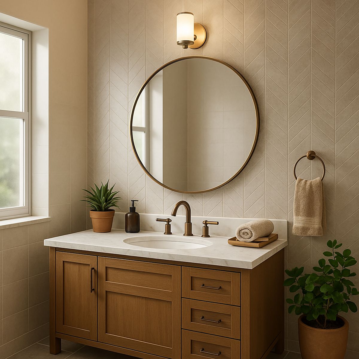 KLIPEN - Espejo Baño Forma Redonda 80x80 cm Bronce Dalia