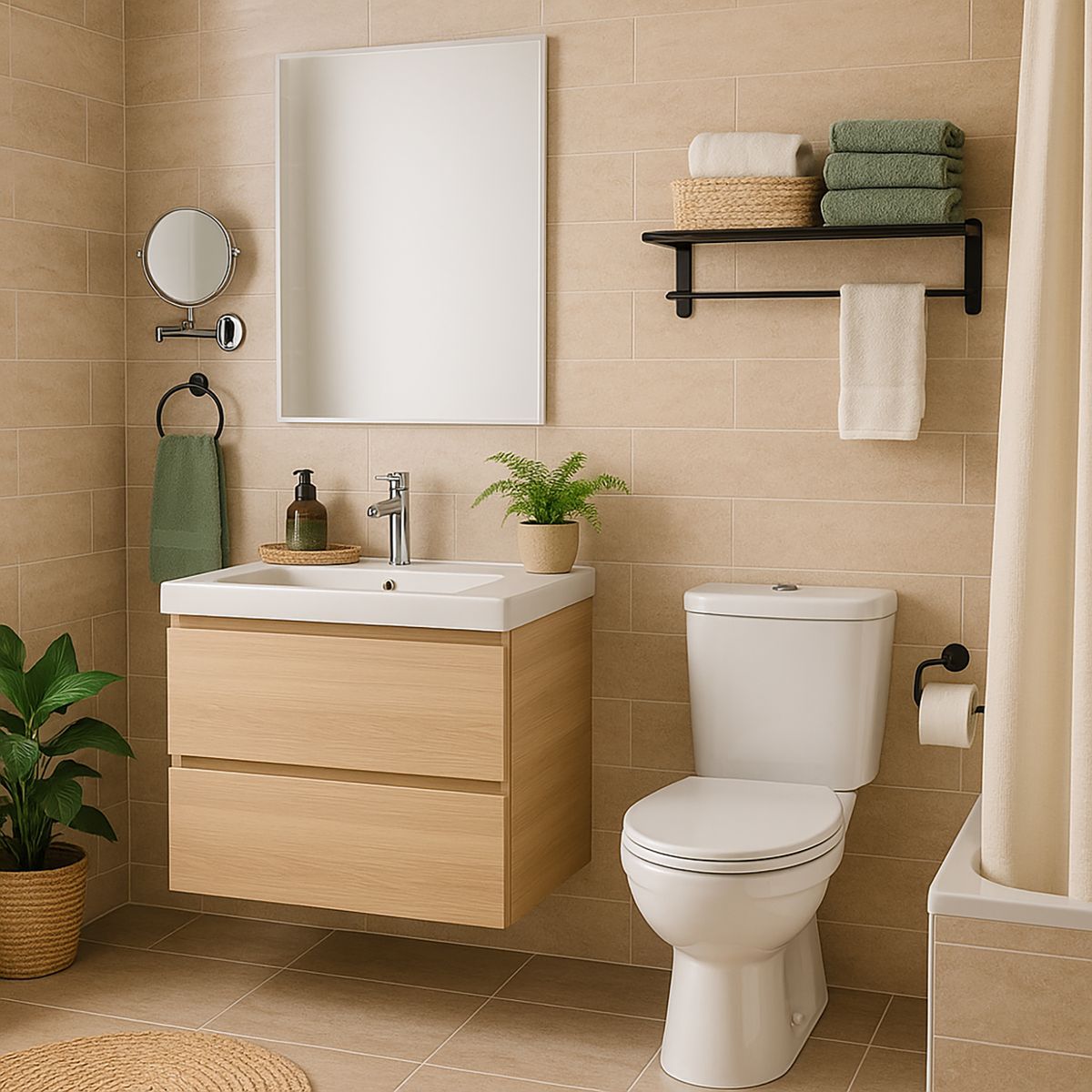 KLIPEN - Espejo con Bisel Baño Forma Rectangular 60x90 cm Cherry Desempañante