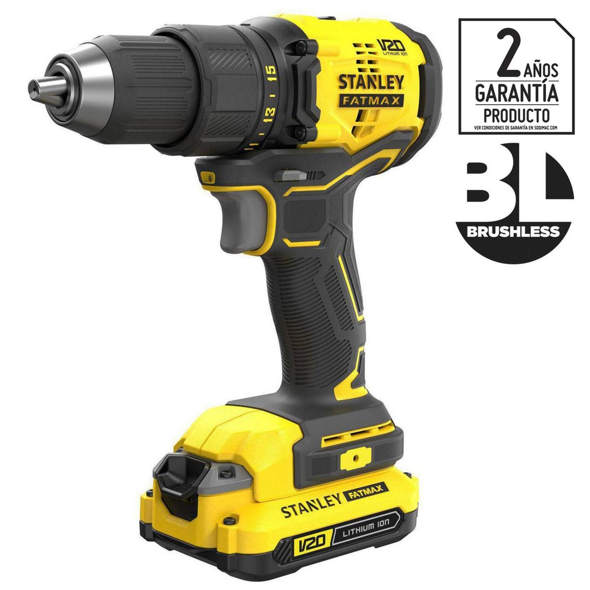 STANLEY - Taladro inalámbrico atornillador 13 mm 20V + 2 baterías