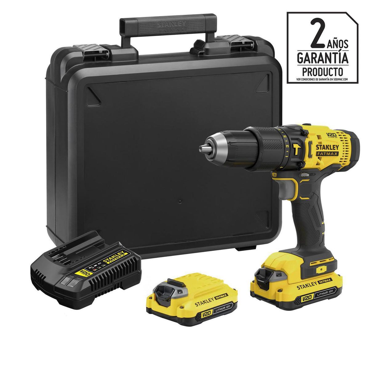 STANLEY - Taladro Inalámbrico Percutor 13mm 20 V/2 Baterías/Maletín