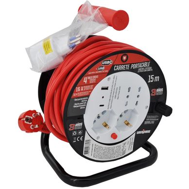 Carrete PRO 15M 16/10A , Schuko , USB , USB- C