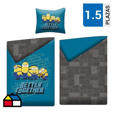 Cubre cama reversible Minions 1,5 plazas.