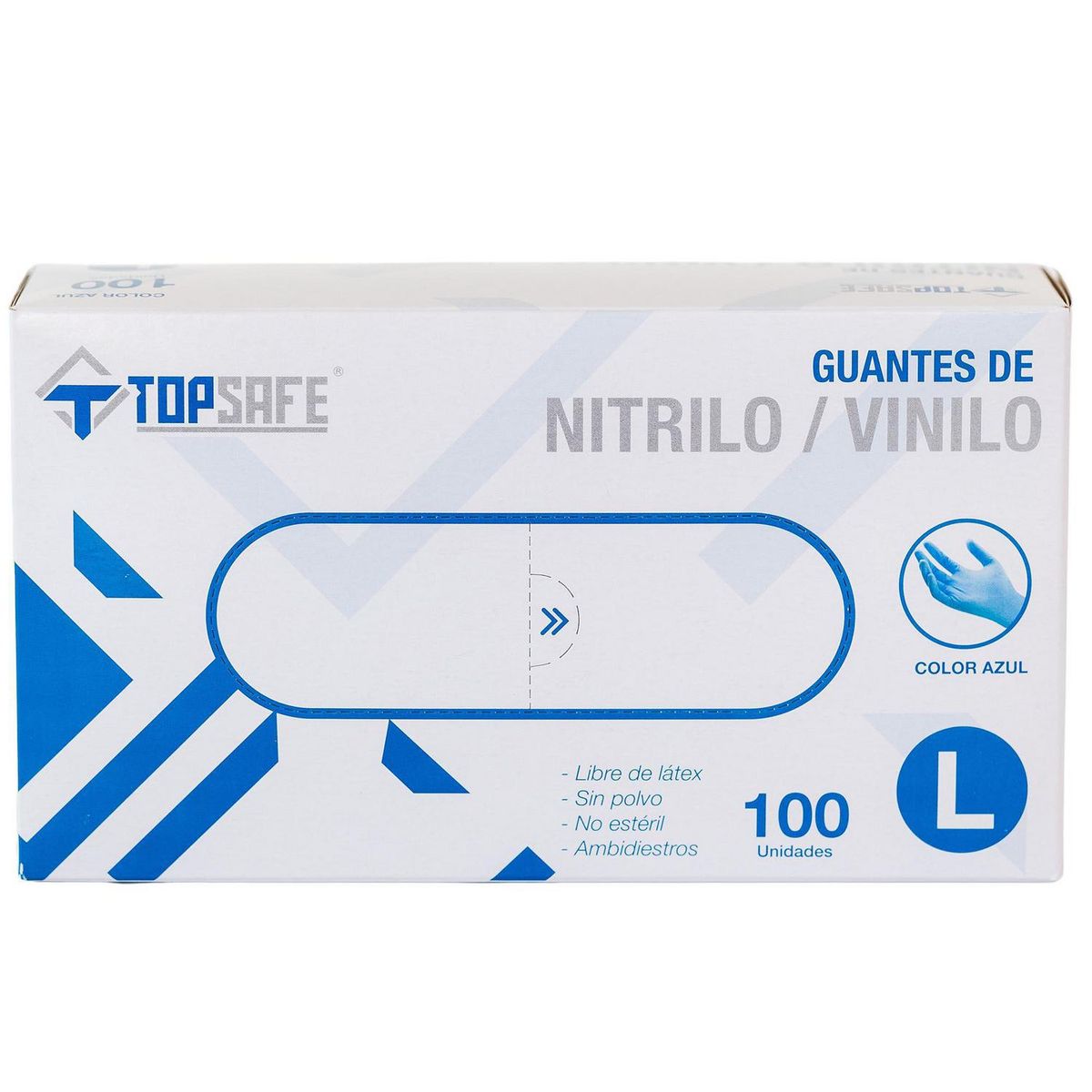 TOPSAFE - Caja de Guantes Desechables 100 Unidades de Nitrilo L AZUL