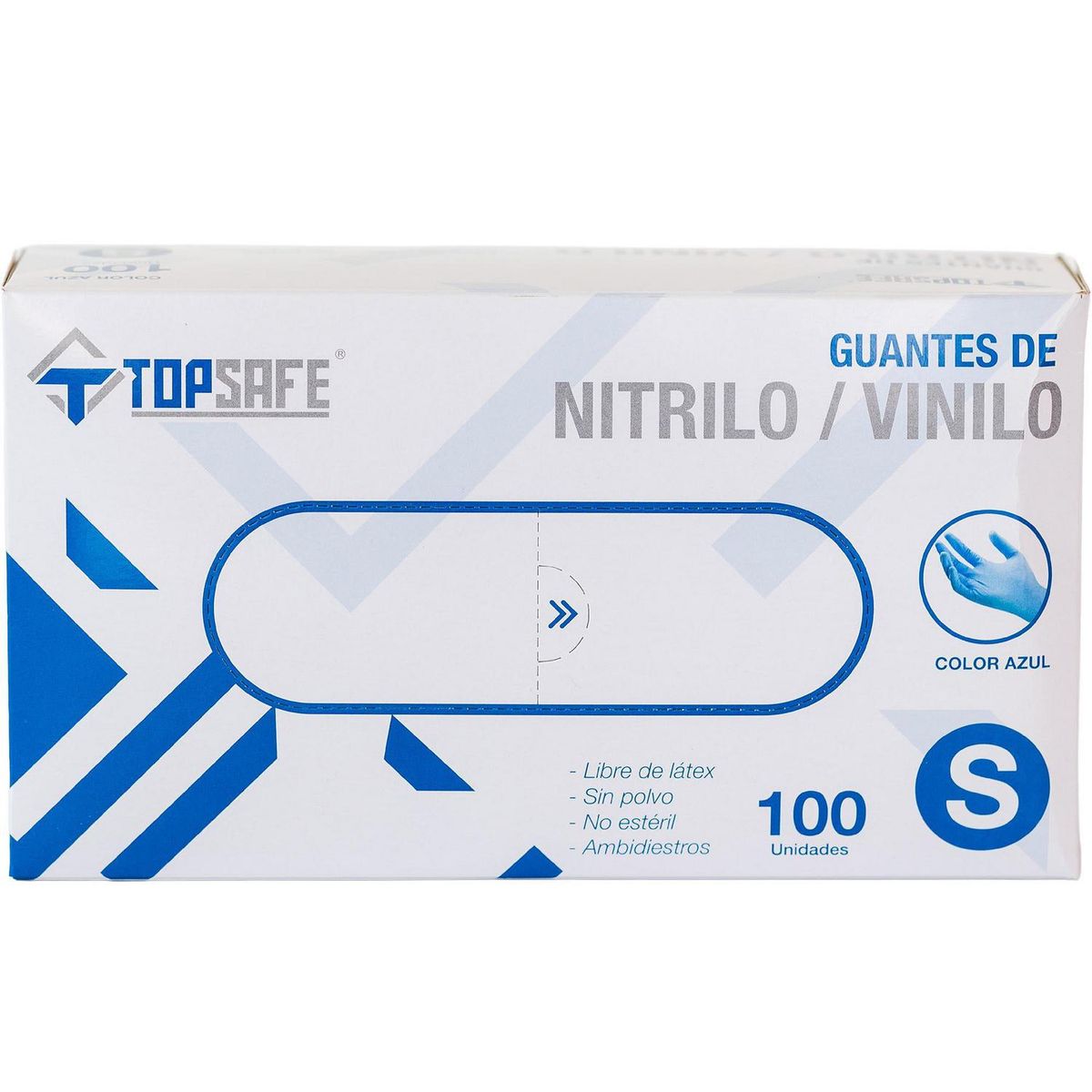 TOPSAFE - Caja de Guantes Desechables 100 Unidades de Nitrilo S AZUL
