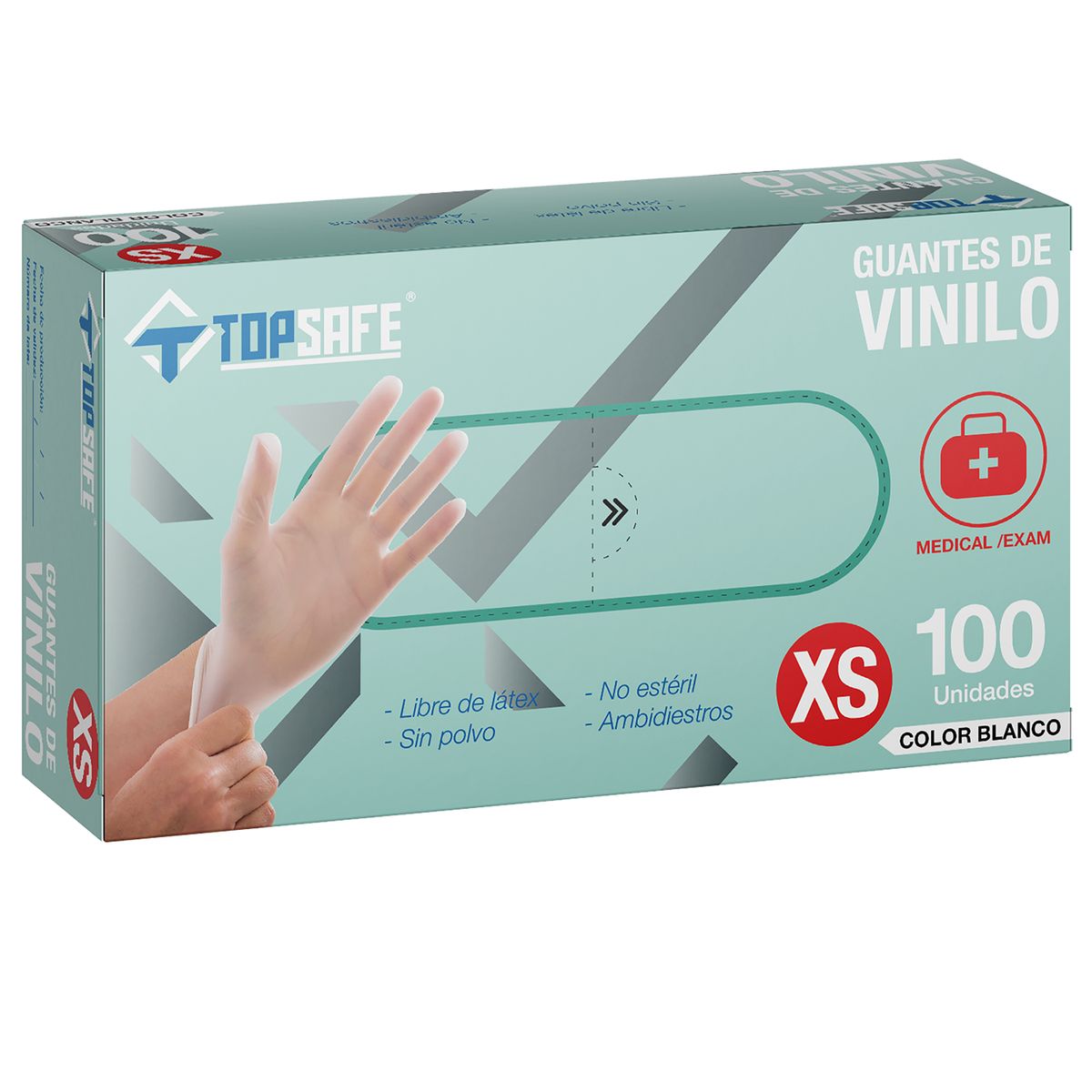 TOPSAFE - Caja de Guantes Desechables 100 Unidades de Nitrilo L BLANCO