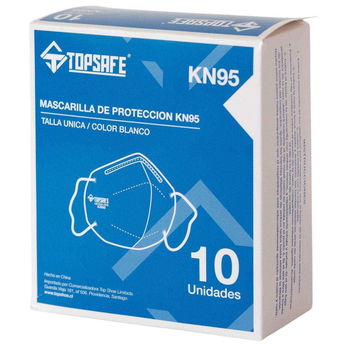 TOPSAFE - Caja de 10 Mascarillas blancas KN95