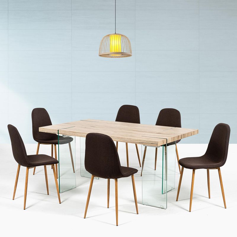 JACOBSEN - Juego de Comedor Spazzio Technique 6 Sillas Mesa Rectangular 180x90x75 cm Madera/Vidrio
