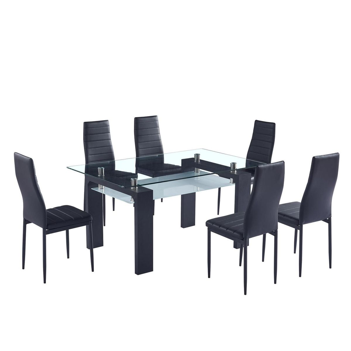 JACOBSEN - Juego de Comedor Vin 6 Sillas Mesa Rectangular 90x75x150 cm Negro