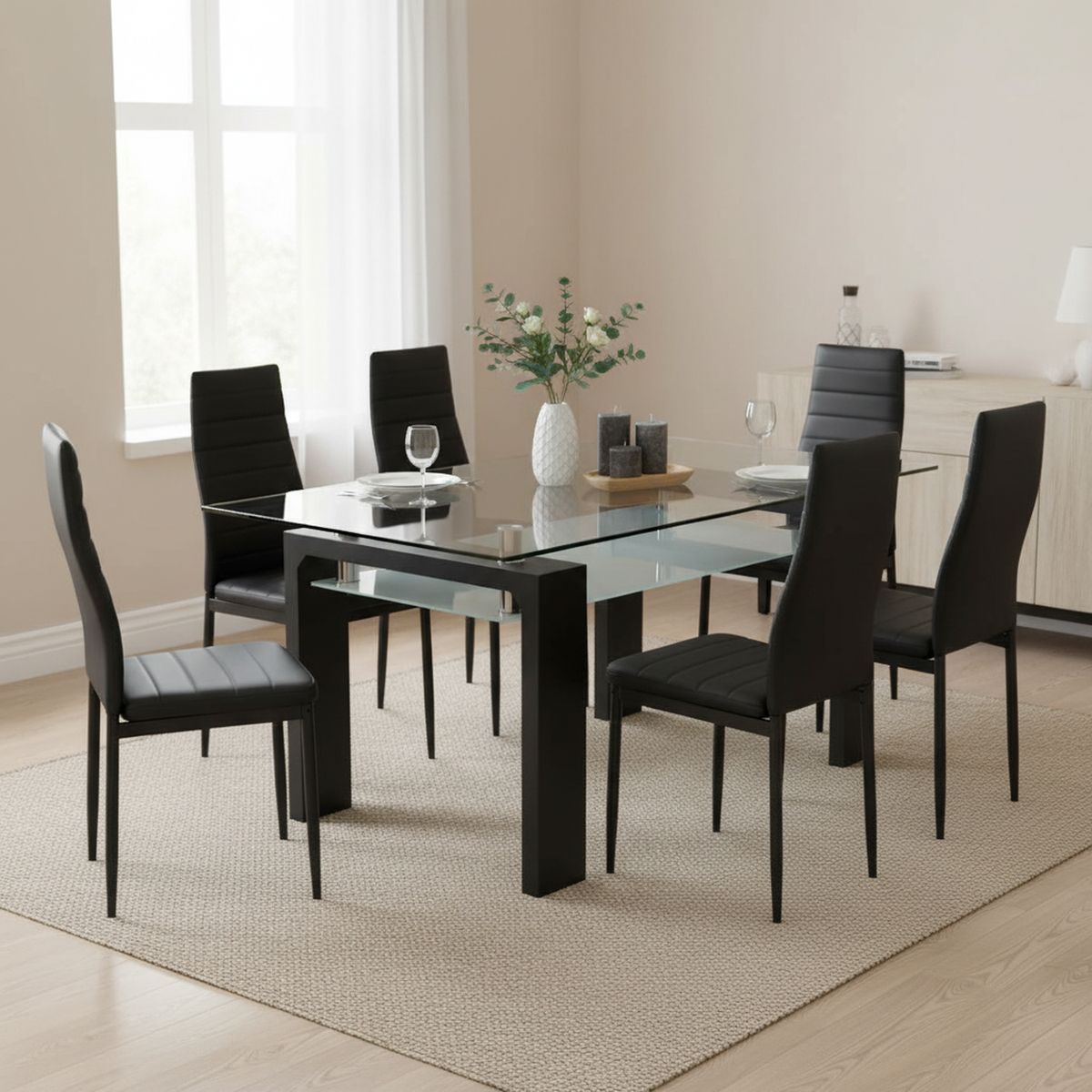 JACOBSEN - Juego de Comedor Vin 6 Sillas Mesa Rectangular 90x75x150 cm 