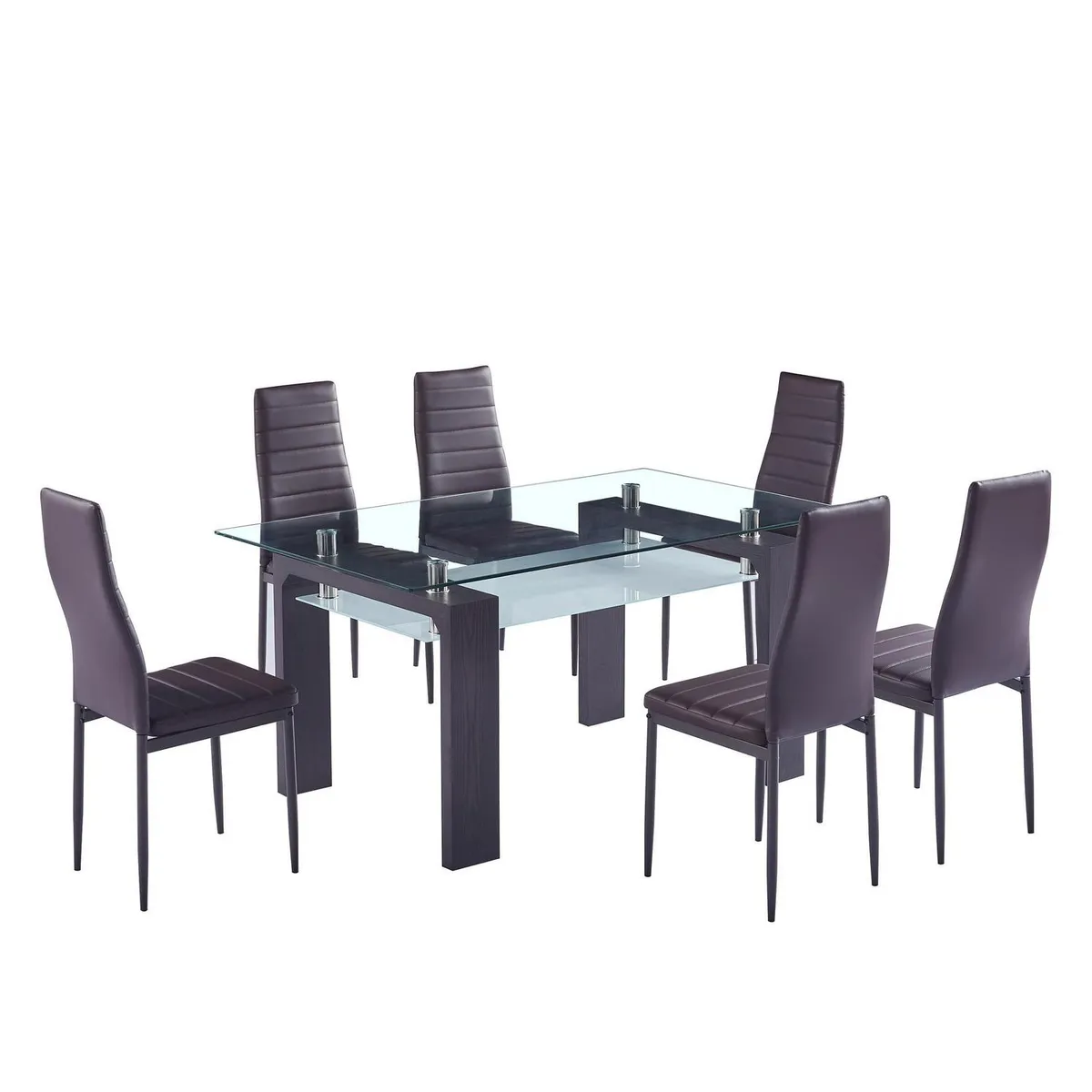 JACOBSEN - Juego de Comedor Vin 6 Sillas Mesa Rectangular 90x75x150 cm Madera/Vidrio