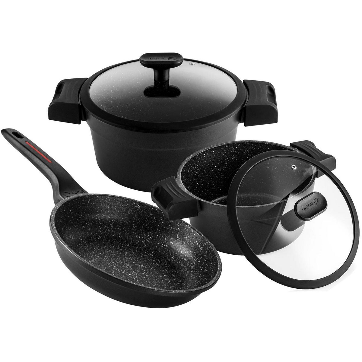 Fagor - Batería de Cocina 5 Piezas Aluminio Alutherm Negro