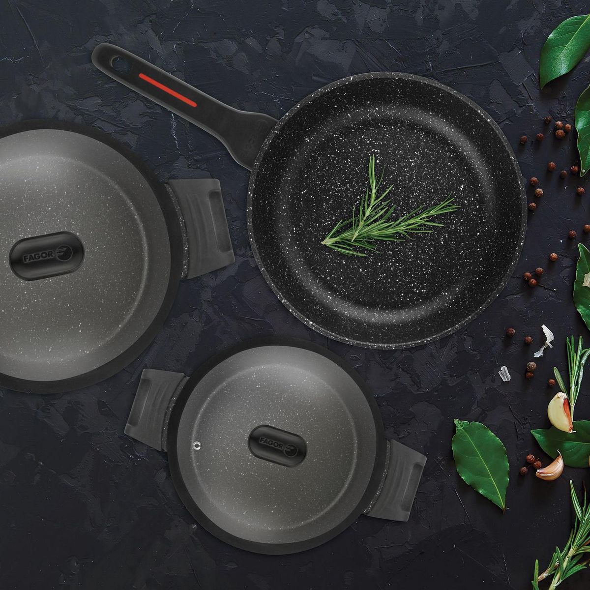 Fagor - Batería de Cocina 5 Piezas Aluminio Alutherm Negro