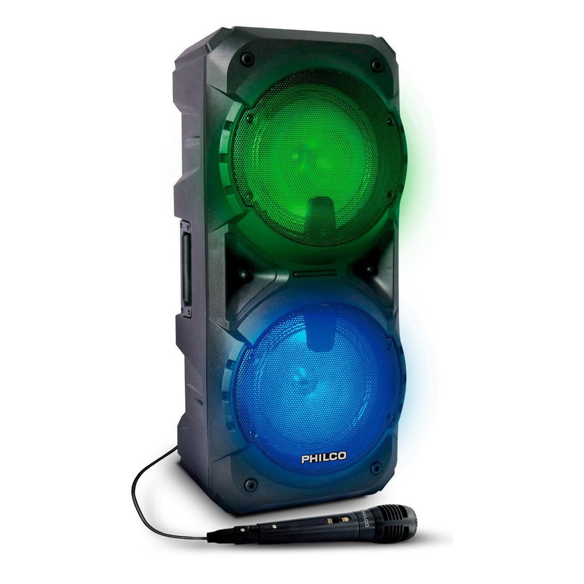 PHILCO - Parlante karaoke 8"x2 con luz RGB y micrófono