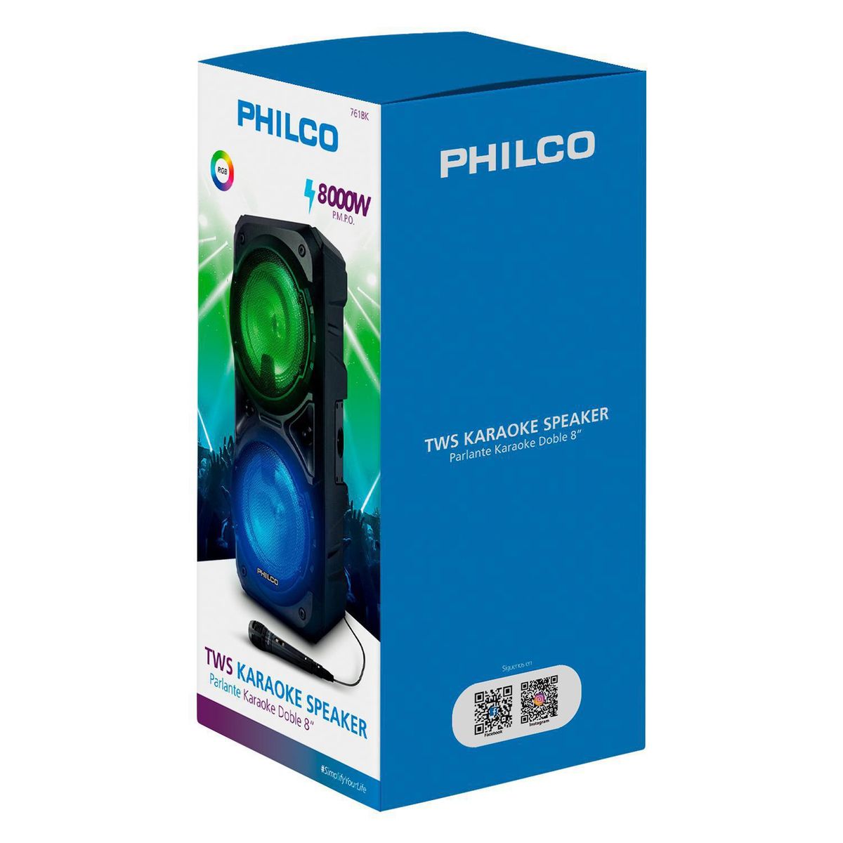 PHILCO - Parlante karaoke 8"x2 con luz RGB y micrófono