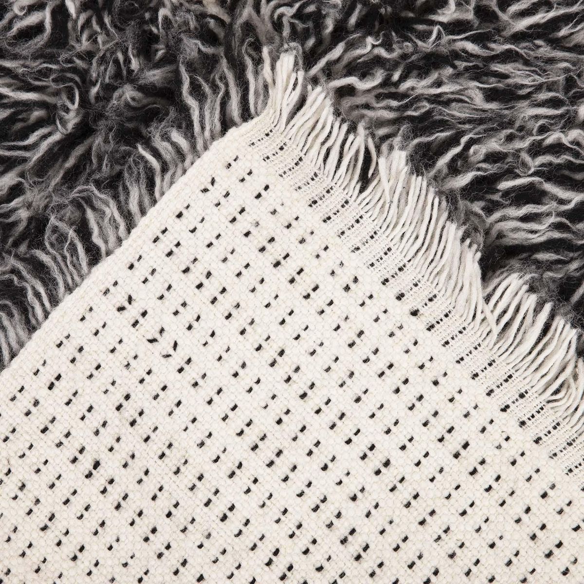 DIB - Alfombra Flokati 140x200 cm Lana Negro/Blanco