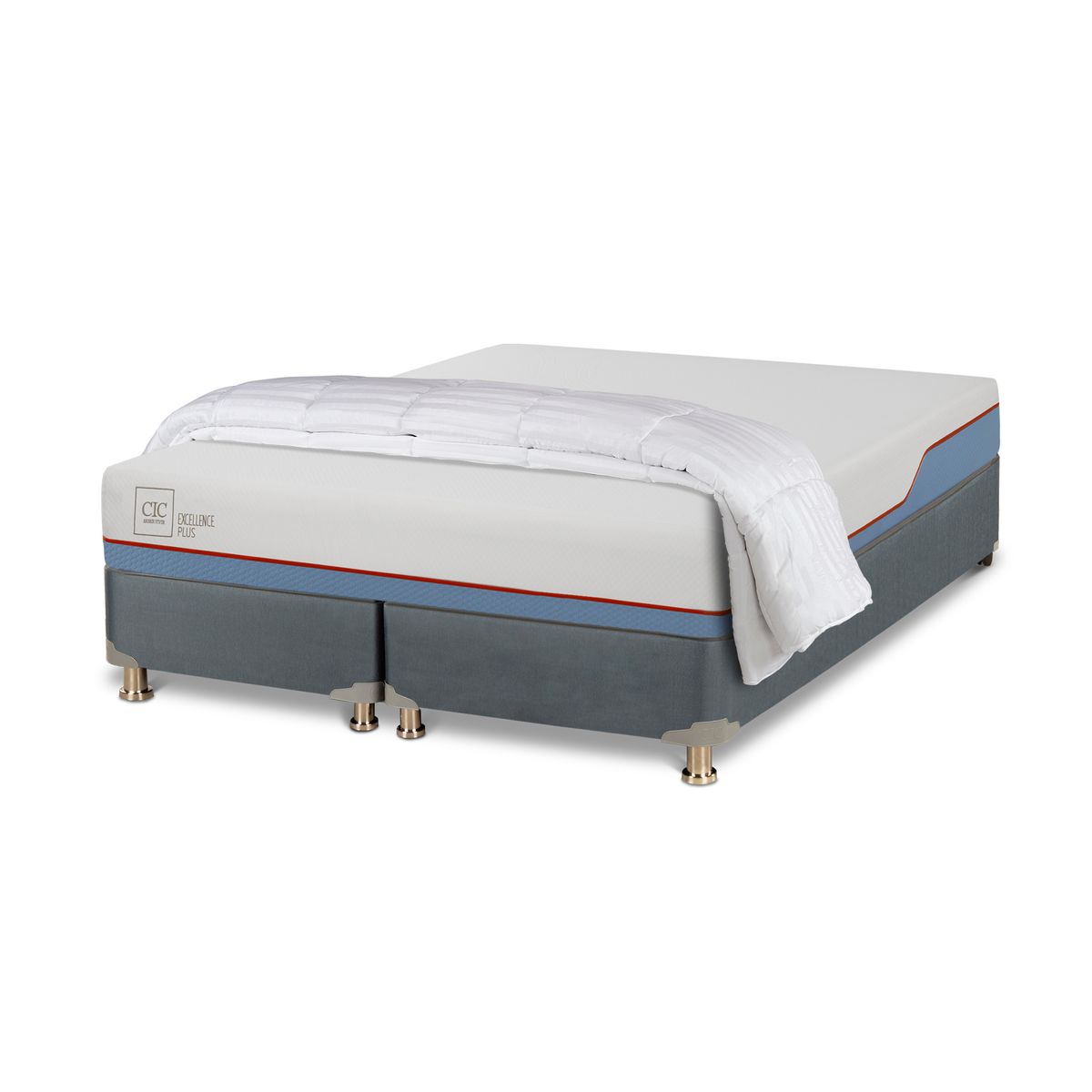 CIC - Box Americano 2 plazas Box Spring Excellence Plus Azul/Blanco