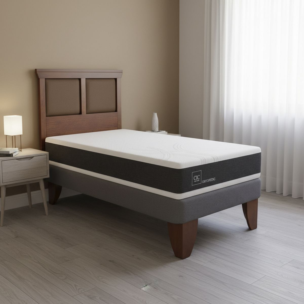 CIC - Cama Europea New Ortopedic 1.5 Plazas + Muebles