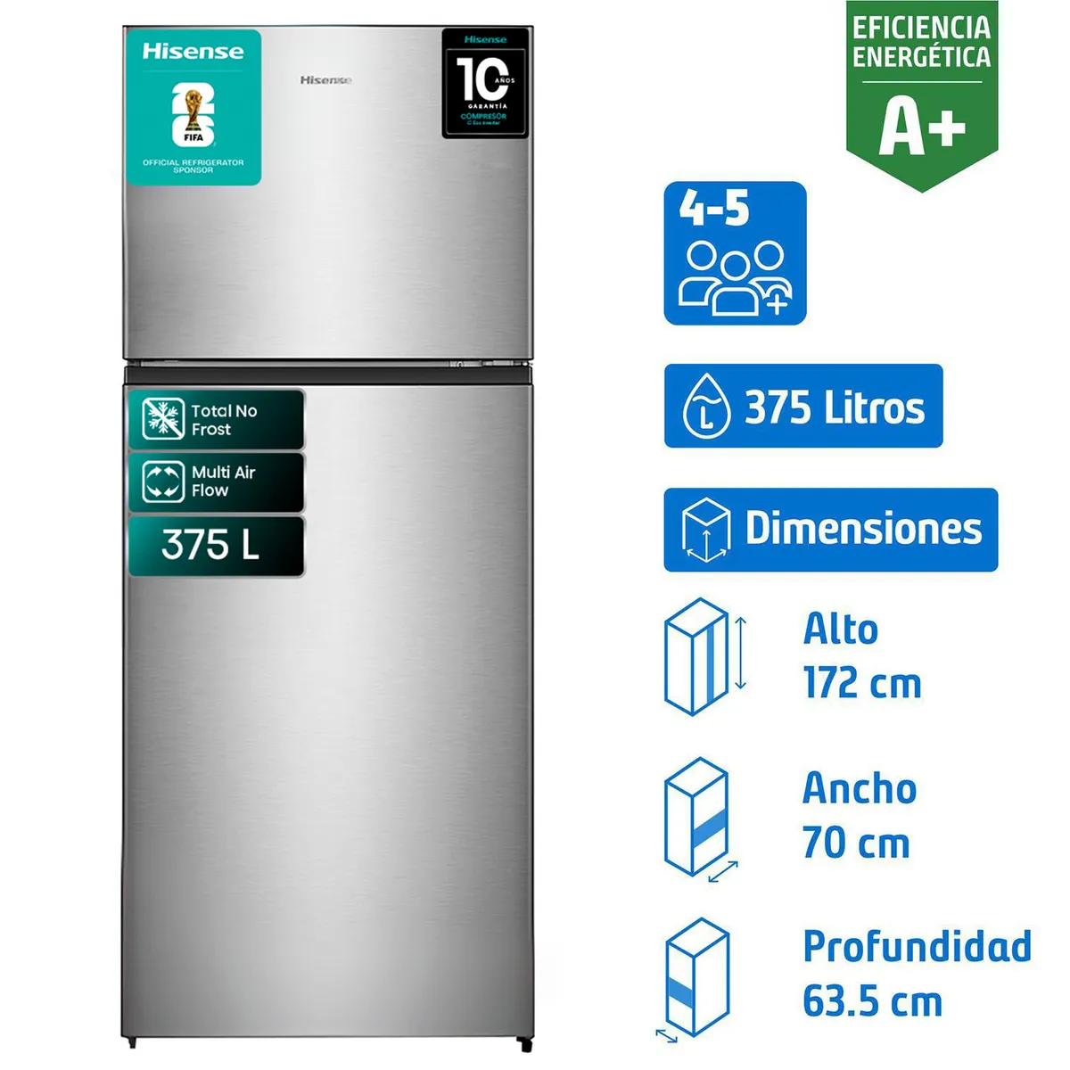HISENSE - Refrigerador Top Freezer No Frost 375 Litros Inox RD-49WRD
