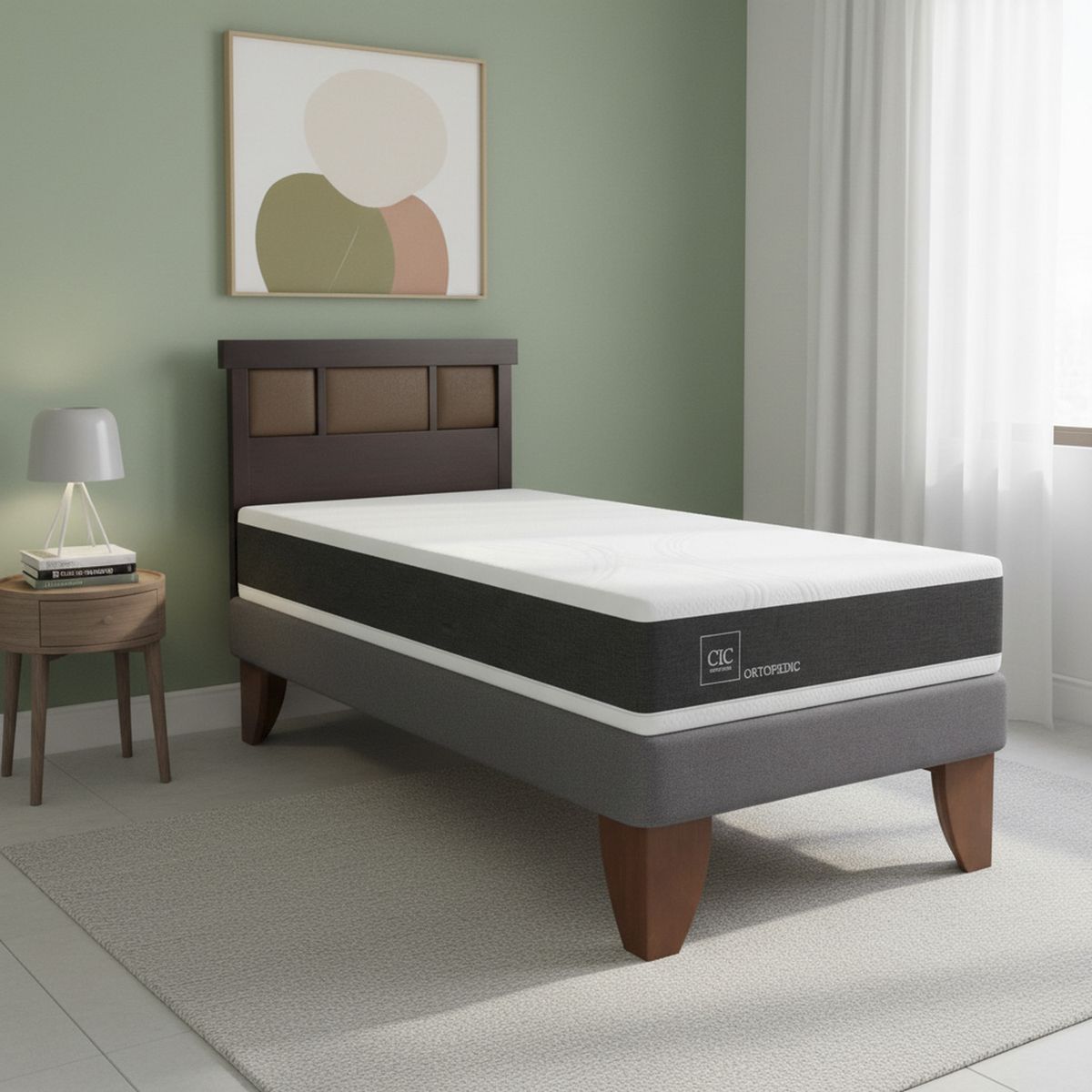 CIC - Cama Europea New Ortopedic 1.5 Plazas + Muebles