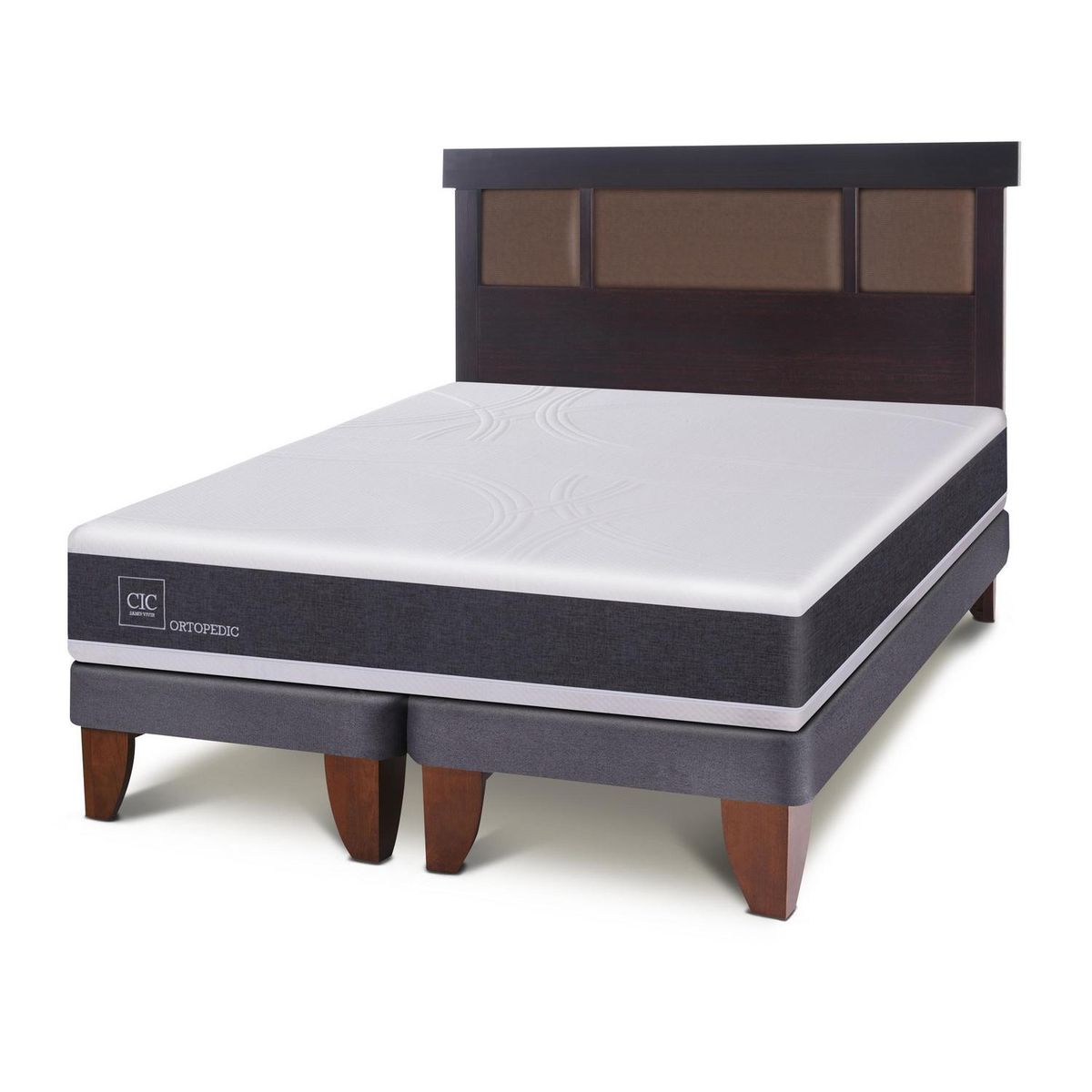 CIC - Cama Europea New Ortopedic 2 Plazas + Respaldo Dublín Chocolate