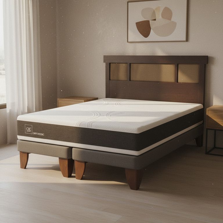 Cama Europea New Ortopedic 2 Plazas + Respaldo Dublín Chocolate