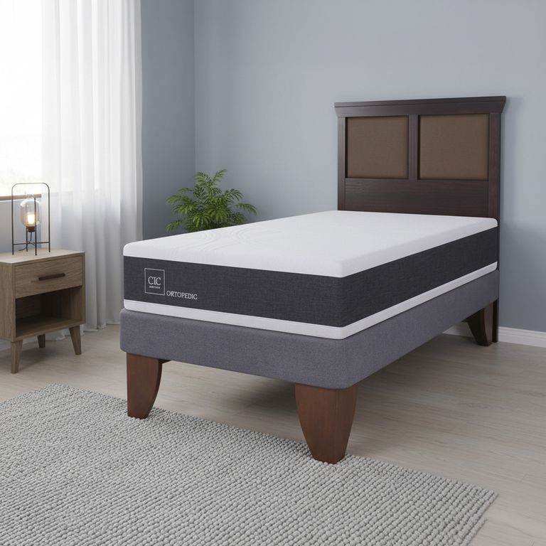 Cama Europea New Ortopedic 1.5 Plazas + Muebles