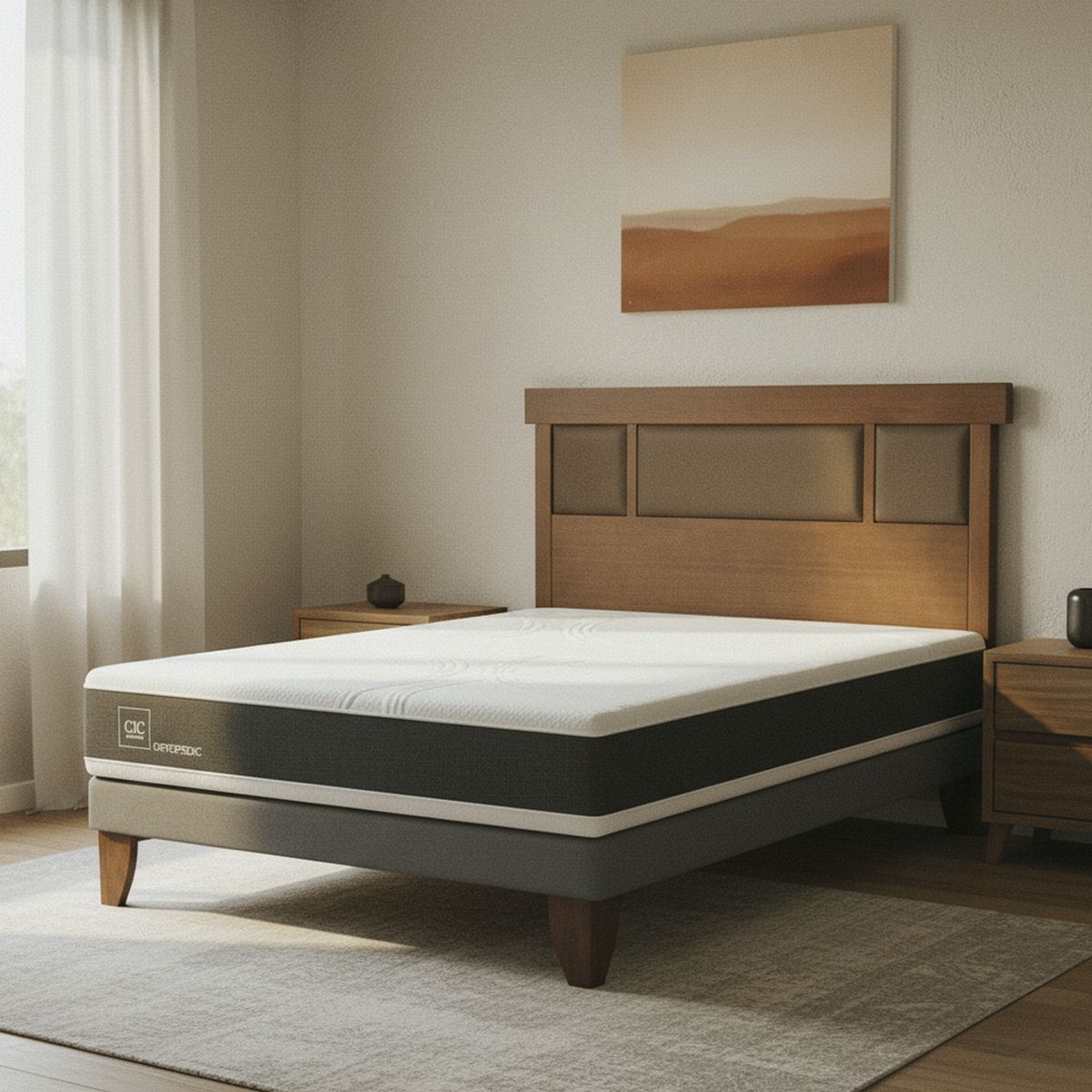 CIC - Cama Europea New Ortopedic 2 Plazas + Muebles