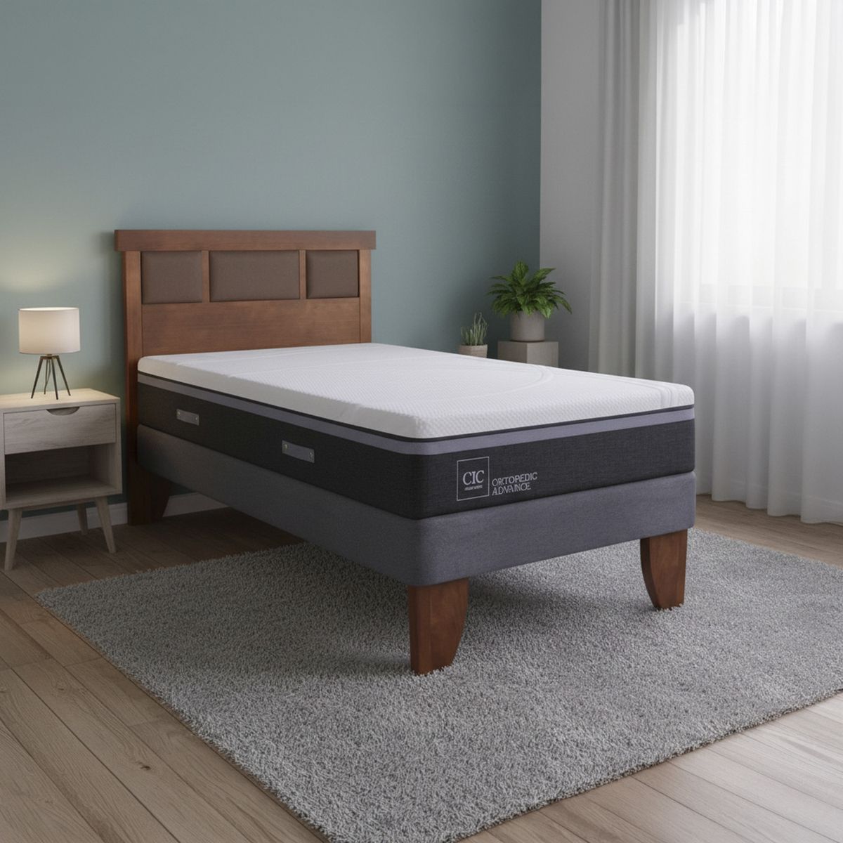 CIC - Cama Europea Ortopedic Advance 1.5 Plazas + Muebles