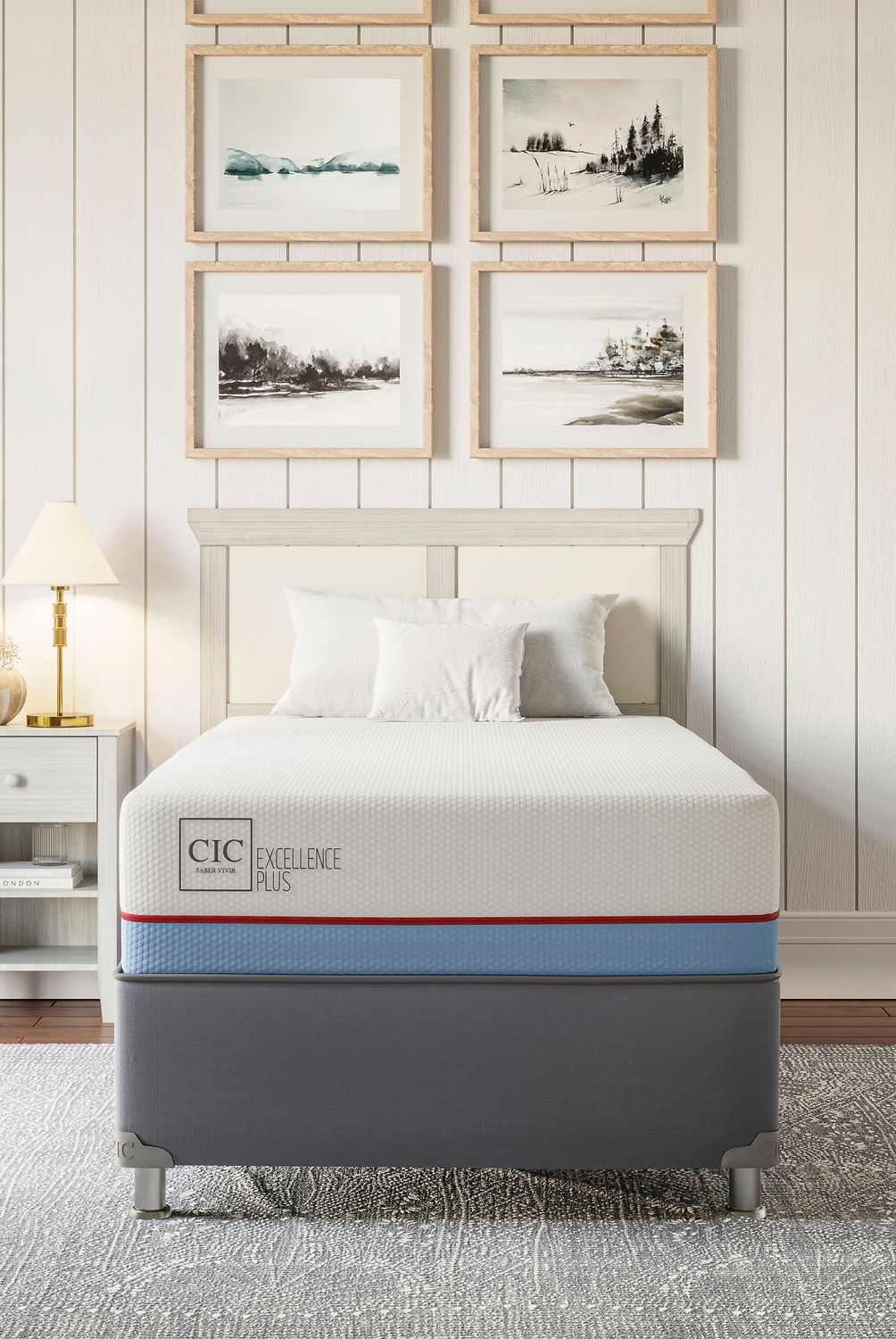 CIC - Box spring Excellence Plus 1 plaza  + Muebles
