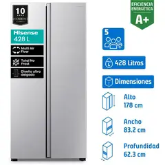 HISENSE - Refrigerador Side by Side No Frost 428 Litros Inox RC-56WS