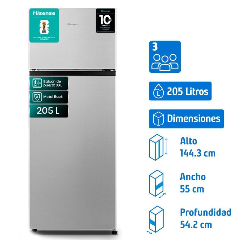 HISENSE Refrigerador Top Freezer Frío Directo 205 Litros Silver RD-27DR