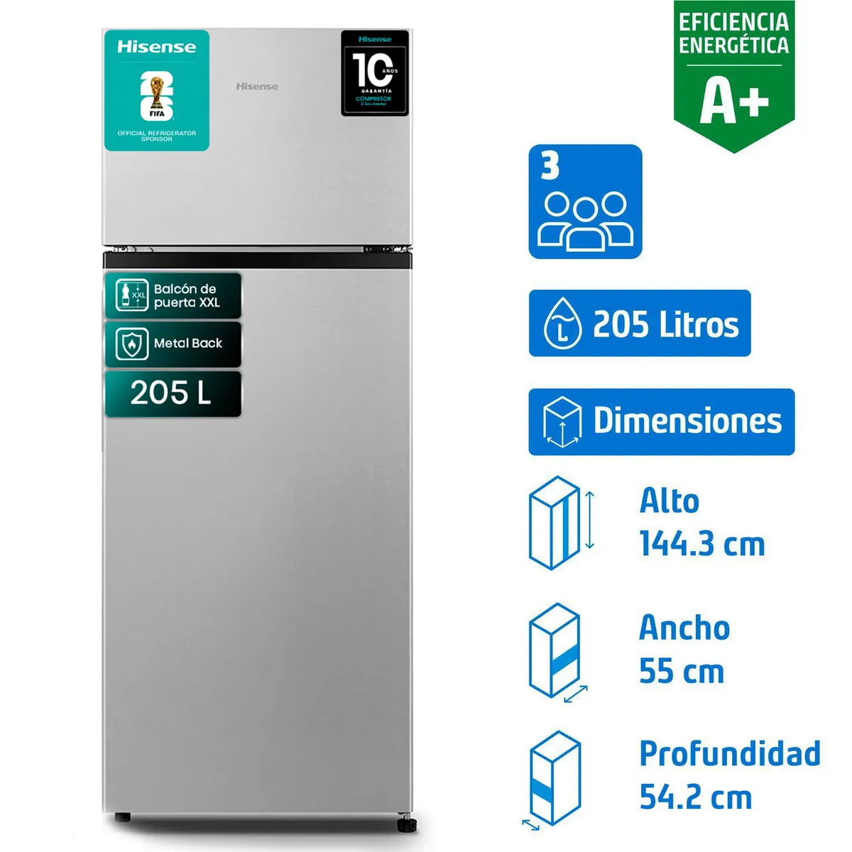 HISENSE - Refrigerador Top Freezer Frío Directo 205 Litros Silver RD-27DR
