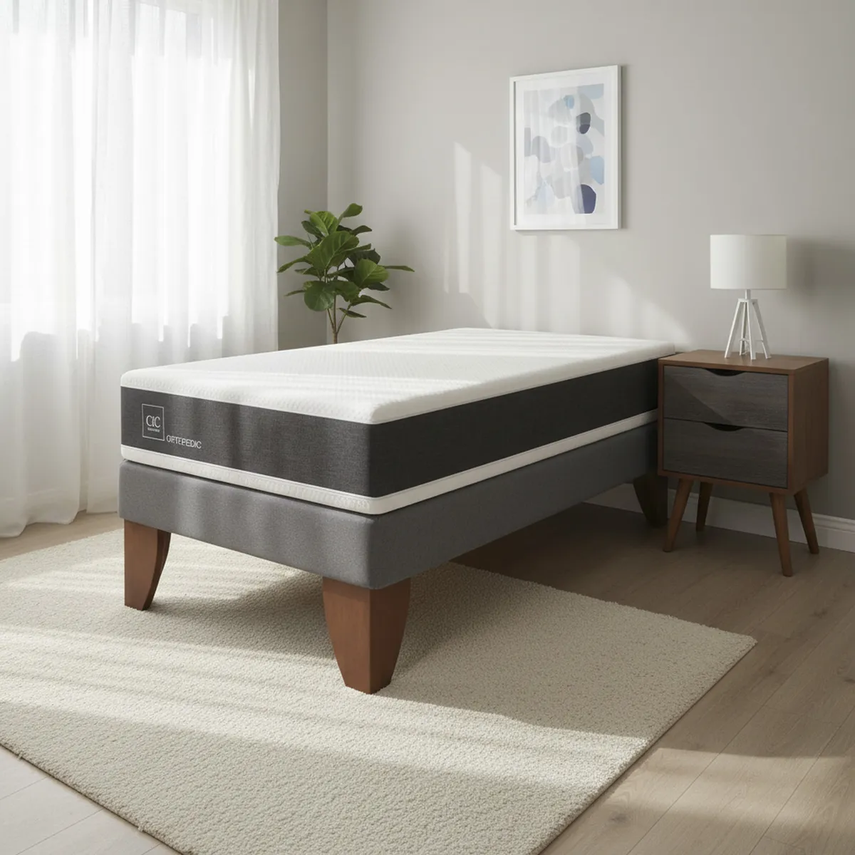 CIC - Cama Europea New Ortopedic 1.5 Plazas + Muebles