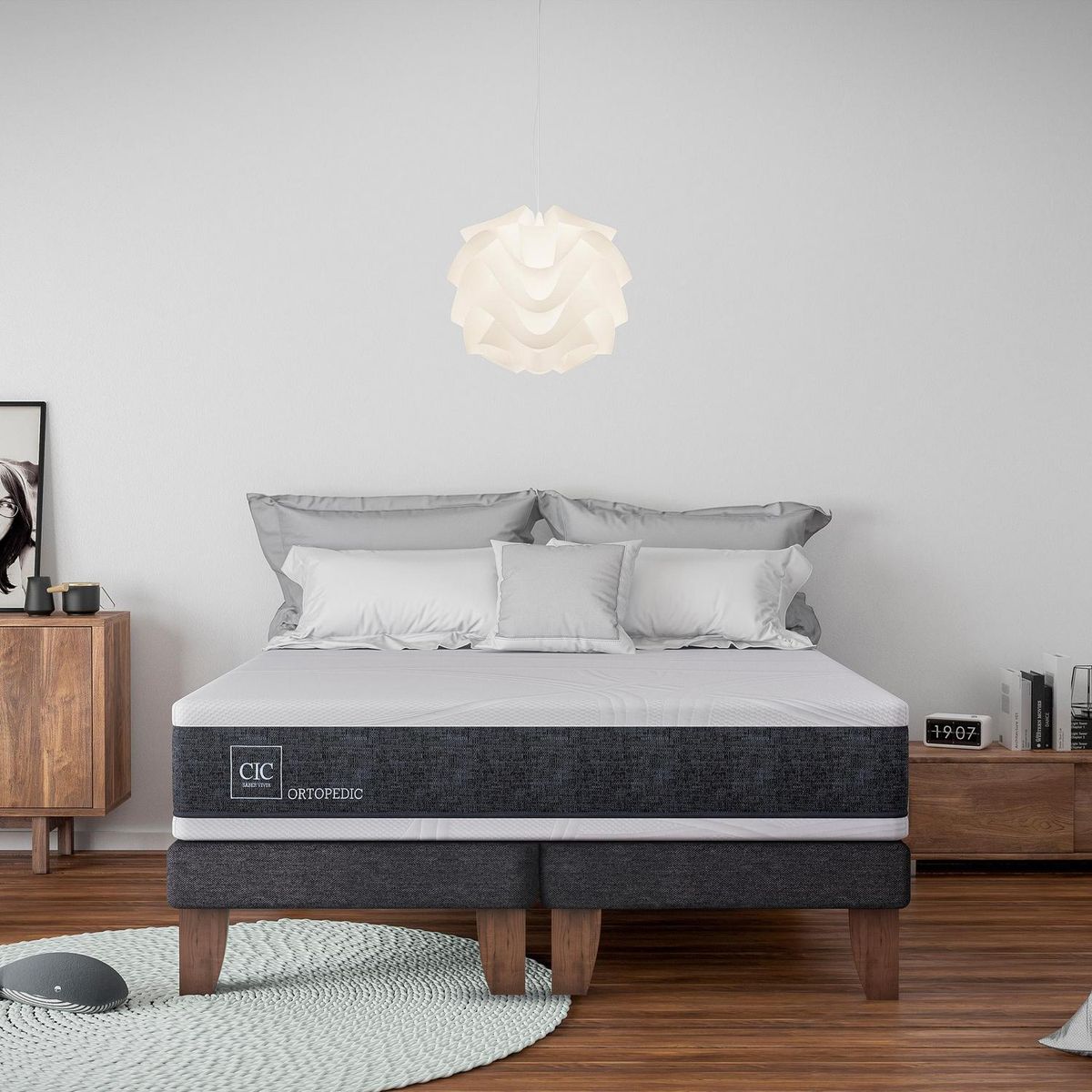 CIC - Cama Europea New Ortopedic 2 Plazas + Muebles