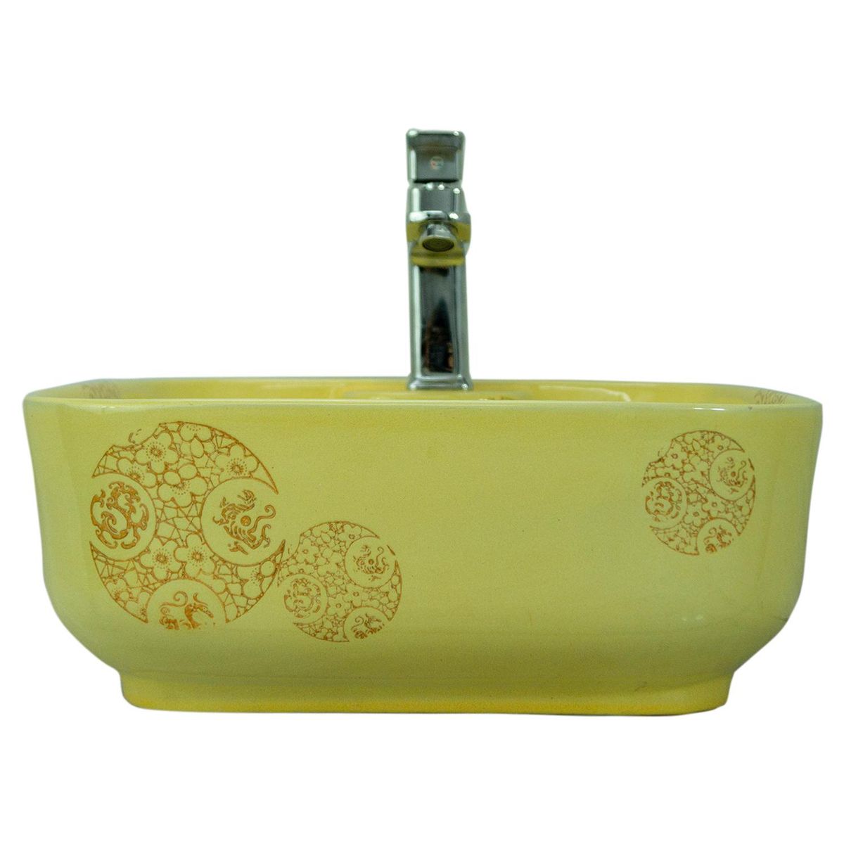 DOMSA - Lavamanos Sobrepuesto Forma Cuadrada Loza 40x15x40 cm Amarillo