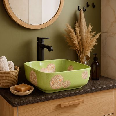 Imagen 2 del producto Lavamanos Sobrepuesto Forma Cuadrada Loza 40x15x40 cm Verde