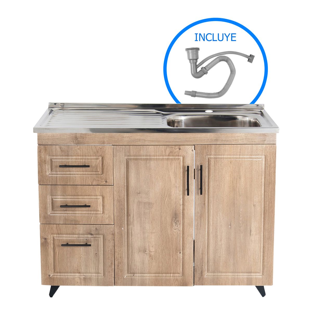 DOMSA - Kit mueble lavaplatos 100WI nogal 100x90x50 cm