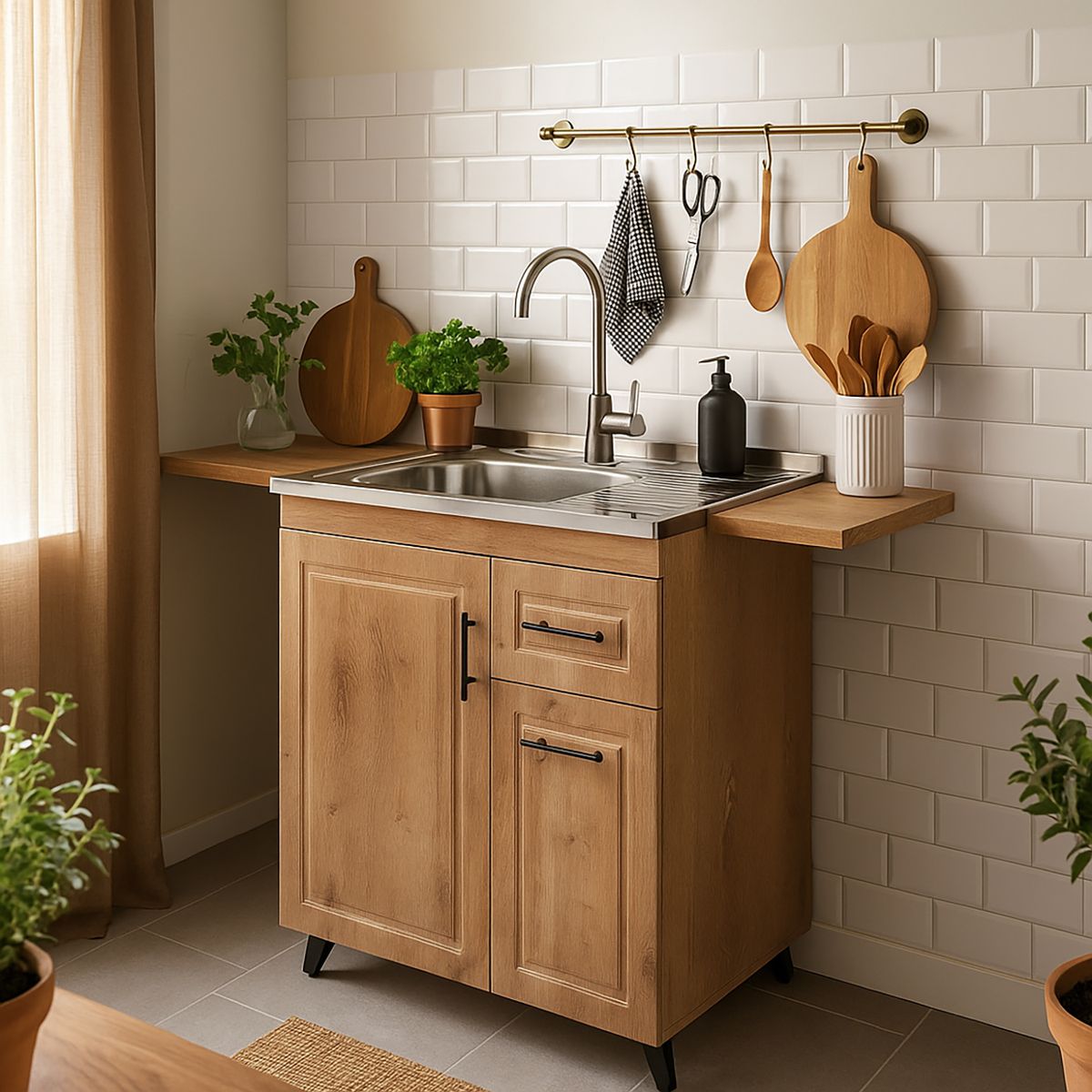 DOMSA - Kit mueble lavaplatos 80WD nogal 80x50x80 cm