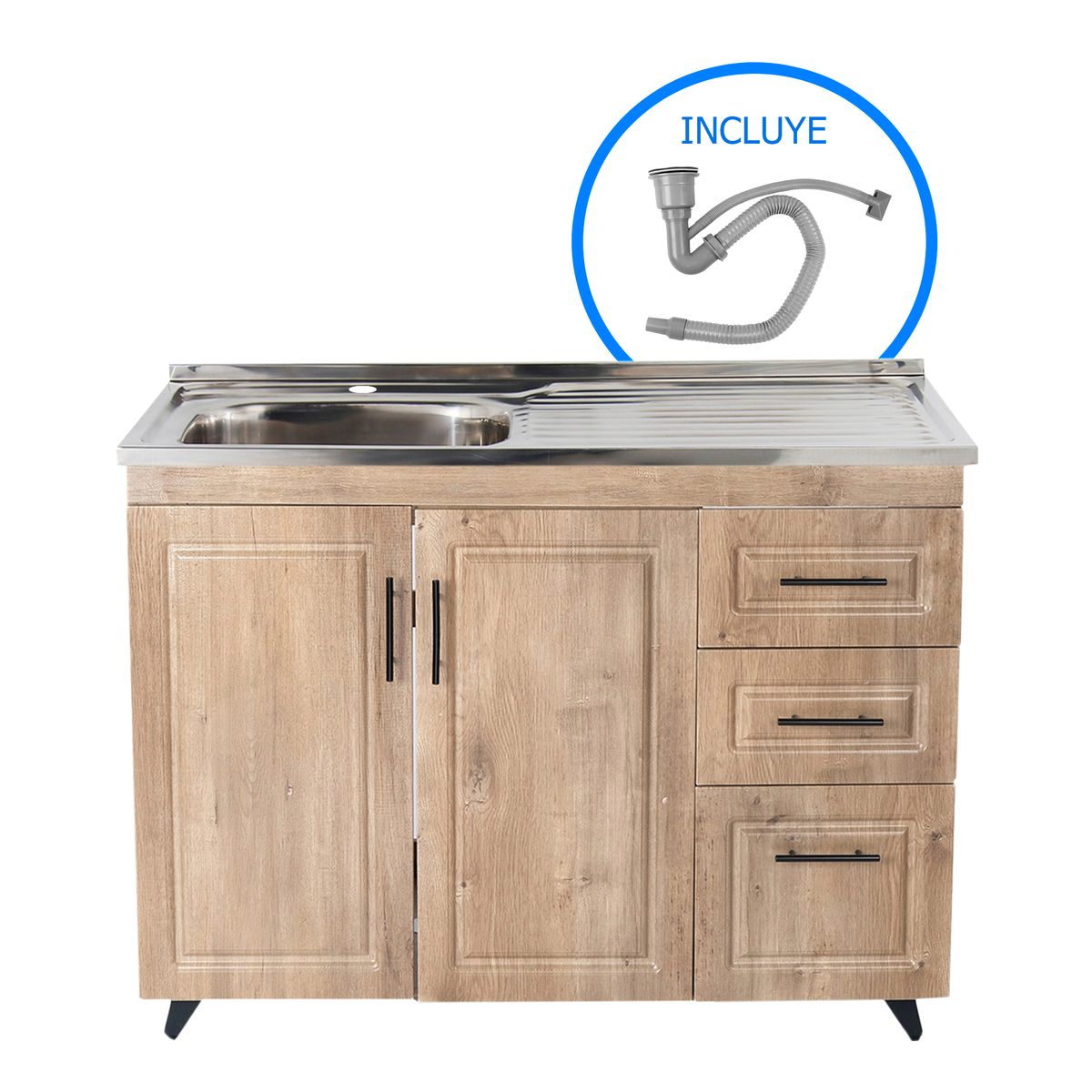 DOMSA - Kit Mueble Lavaplatos 100W Derecho Nogal 100x90x50 cm