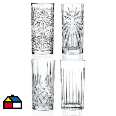 Set de 4 vasos de cristal tallados con diferentes diseos