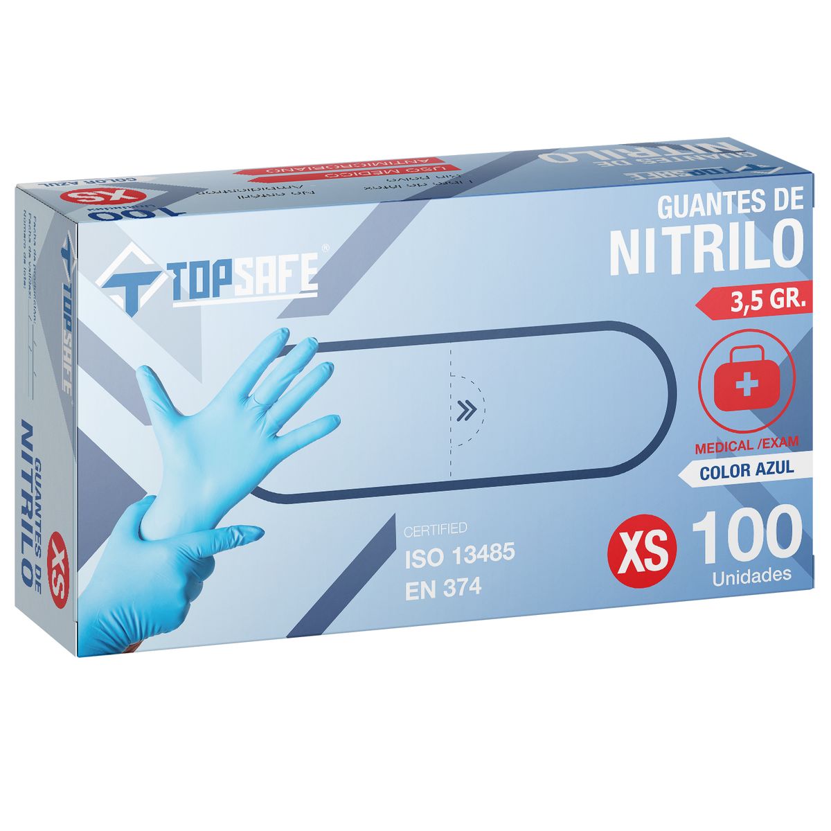 TOPSAFE - Caja de Guantes Desechables 100 Unidades de Nitrilo M 