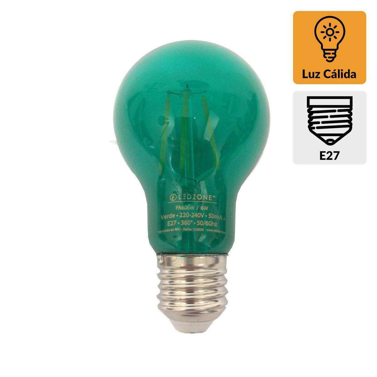 LEDZONE - Ampolleta Led 6 W E27 240 lm Luz Cálida