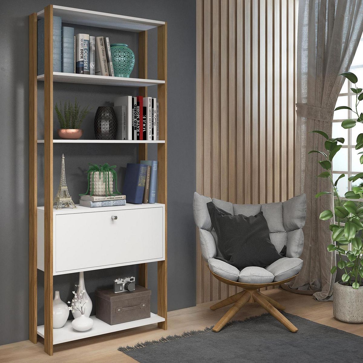 MOBILFRANK - Estante MDP 5 Nivel(es) 70x182x30 cm Blanco/Nogal