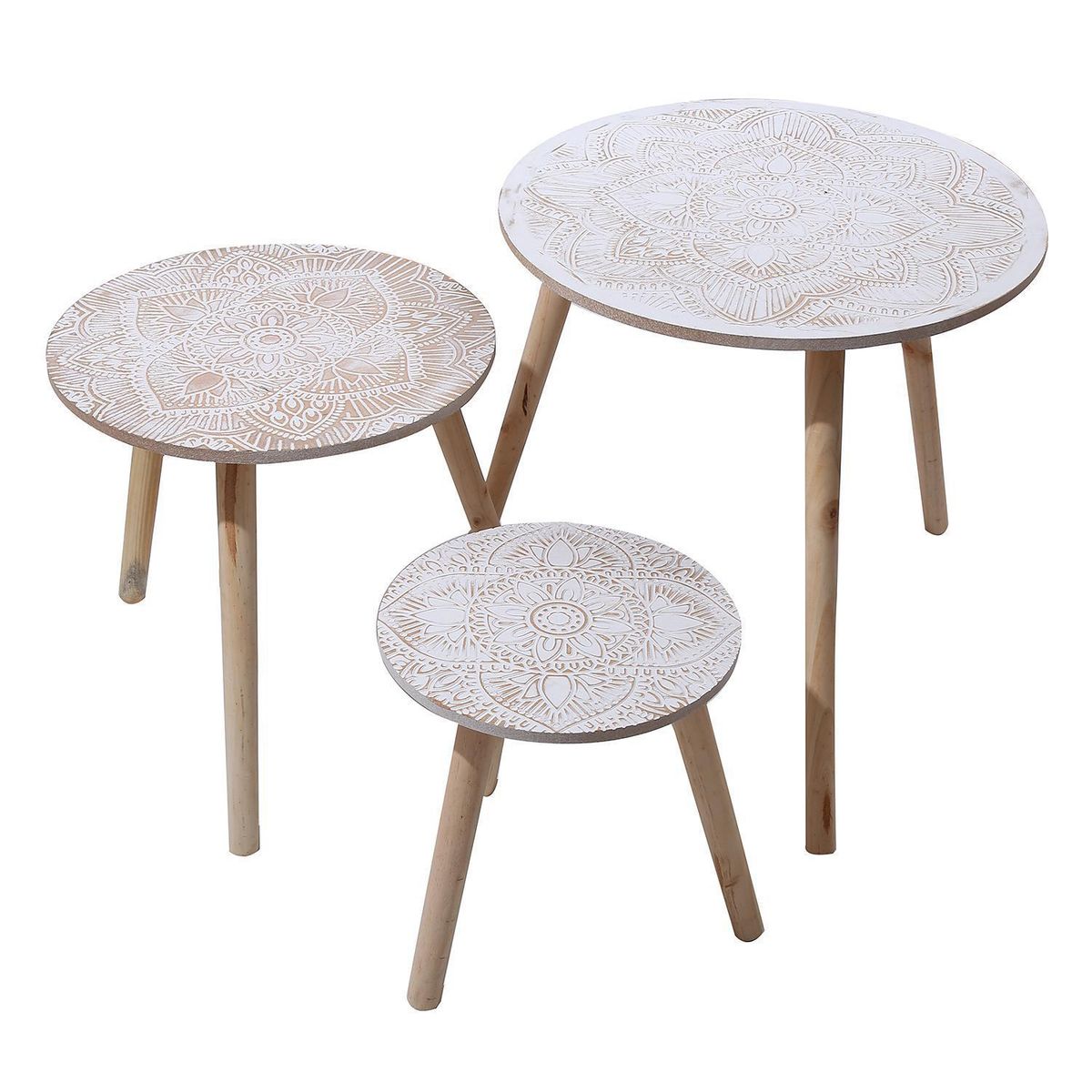 IMPORTADORA USA - Set mesa de centro 3 niveles arrimo madera